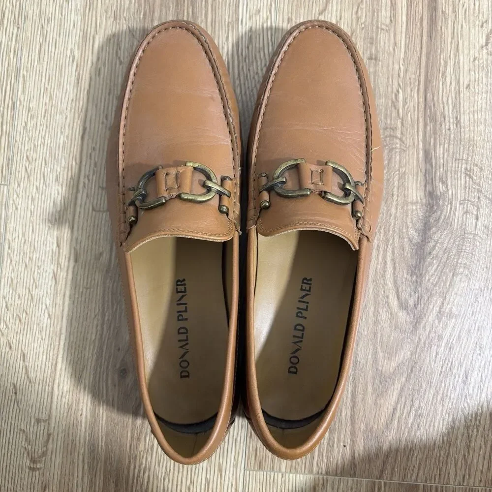 Donald J Pliner Dacio Loafer Men’s Sz 9.5 Brown Leather Moc Toe Bit Shoes